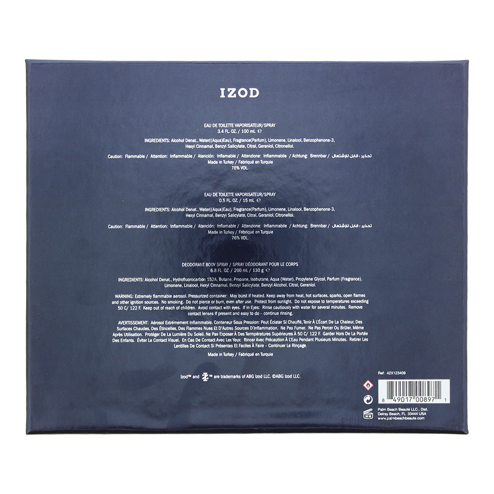 Izod 3 Piece Gift Set: Eau de Toilette 100ml - Eau de Toilette 15ml - Body Spray - Ingredients