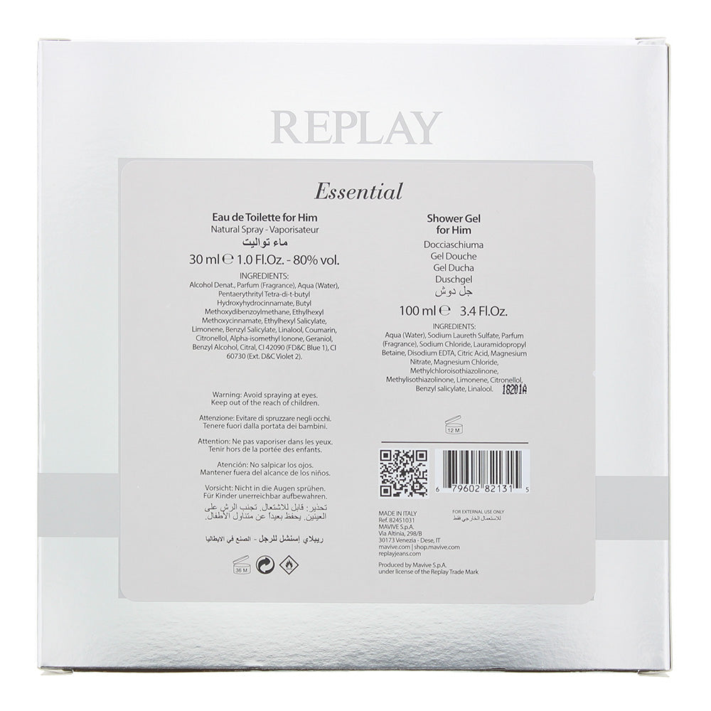Replay Essential For Him 3 Piece Gift Set: Eau De Toilette 30ml - Shower Gel 100ml