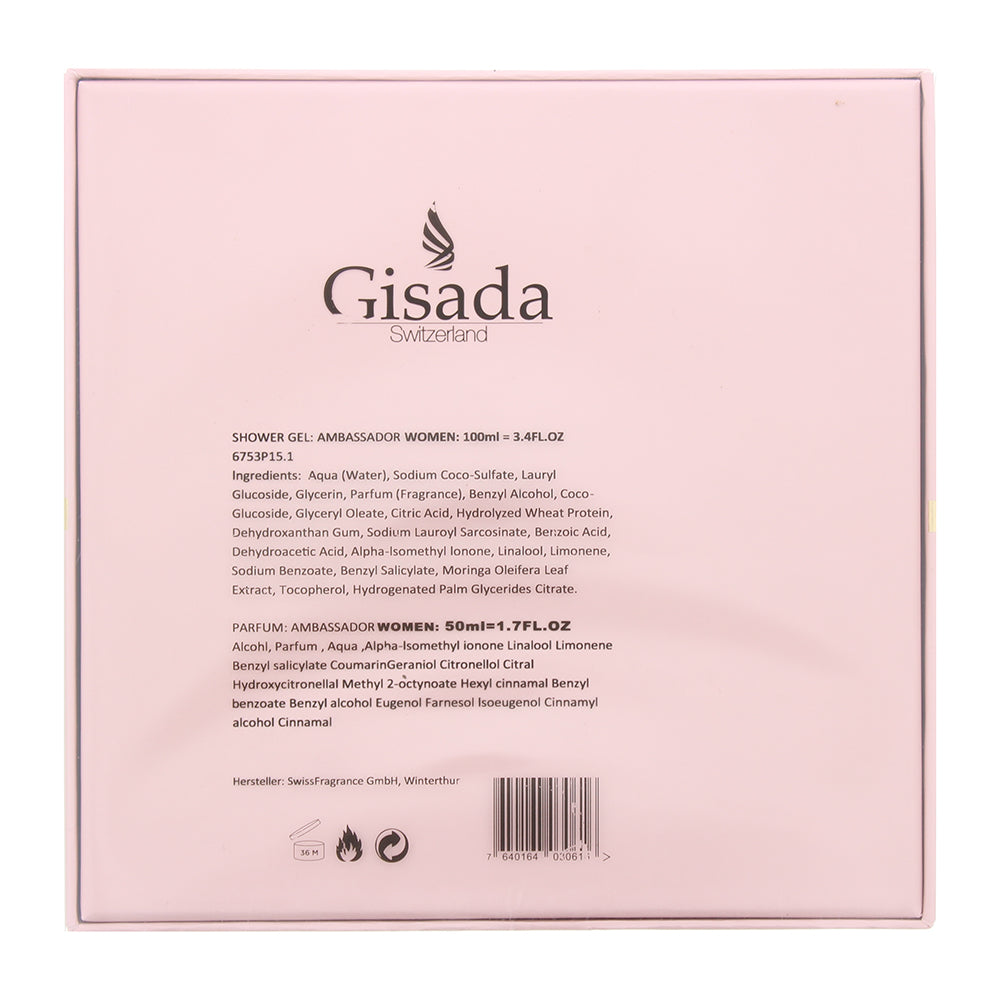 Gisada Ambassador Women 2 Piece Gift Set: Eau de Parfum 50ml - Shower Gel 100ml - Ingredients