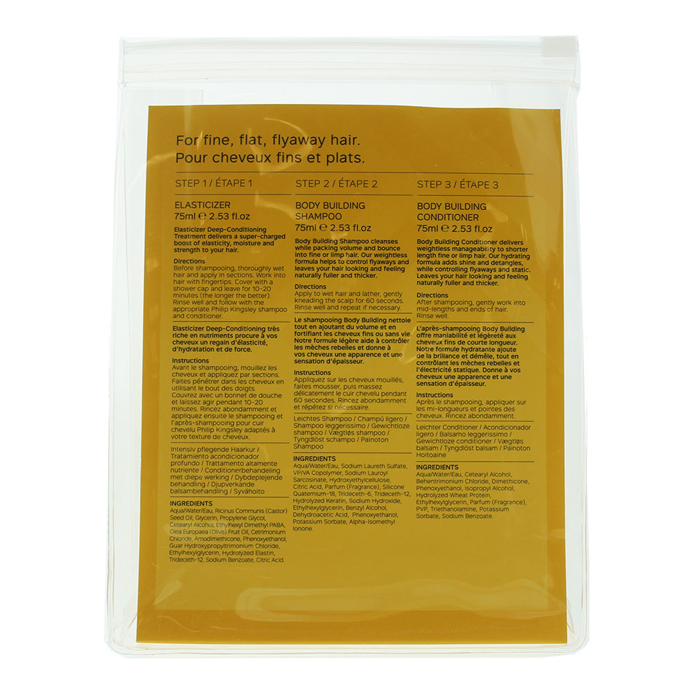 Philip Kingsley 3 Piece Gift Set: Body Building Shampoo 75ml - Body Building Conditioner 75ml - Elasticizer 75ml