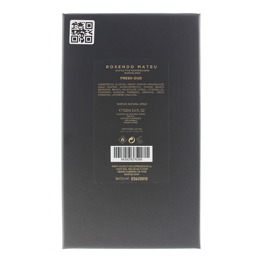 Rosendo Mateu Olfactive Expressions Barcelona Black Collection Fresh Oud Eau De Parfum 100ml