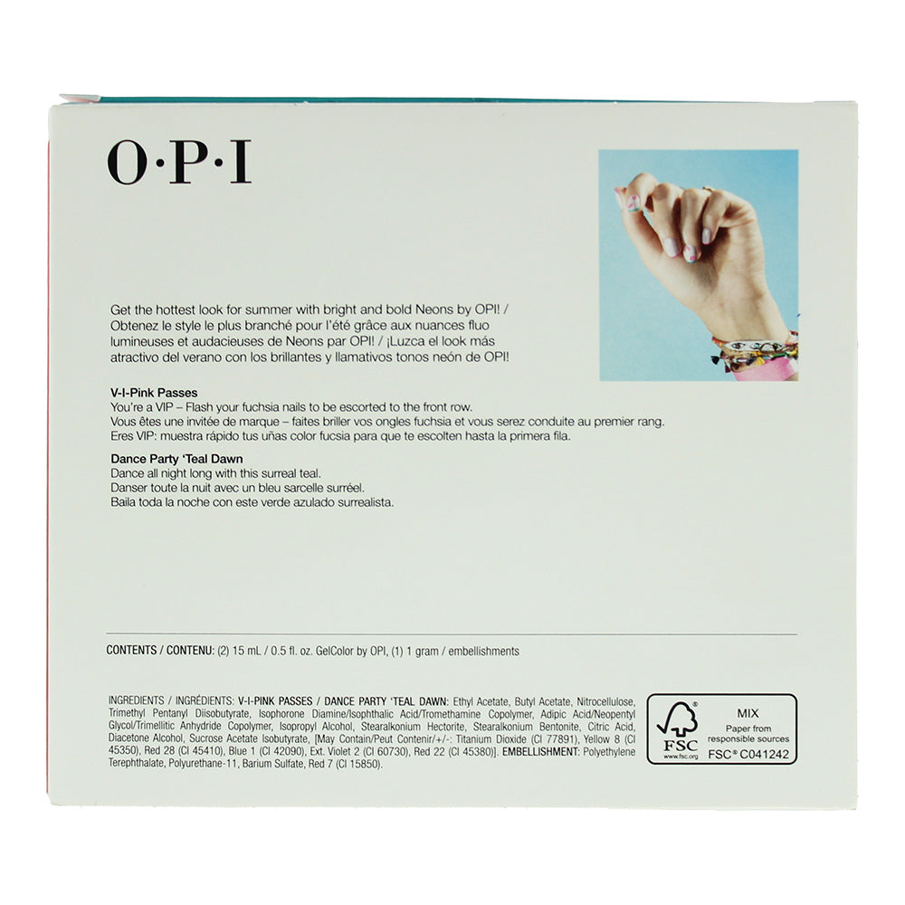 OPI Neon Festival French Art Gift Set Nail Polish 2 X 15ml & Decorations 1g