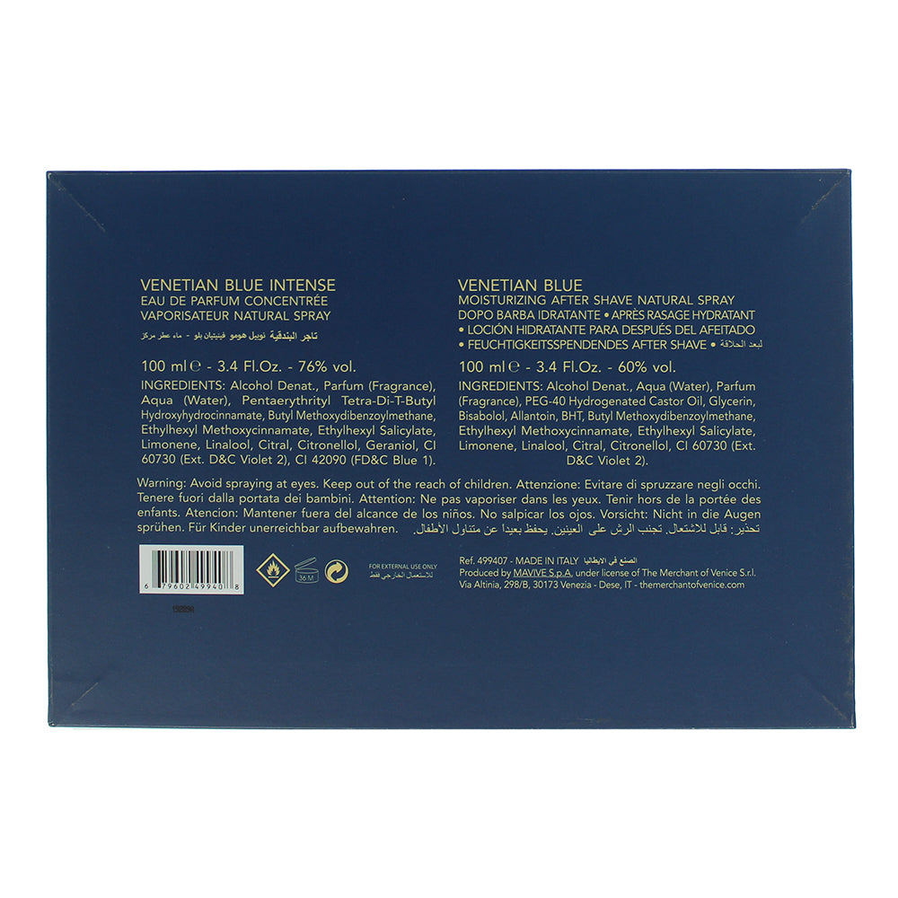 The Merchant Of Venice Venetian Blue Intense 2 Piece Gift Set: Eau De Parfum 100ml - Aftershave 100ml