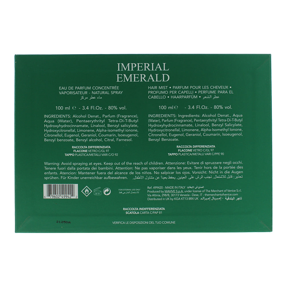 The Merchant Of Venice Imperial Emerald 2 Piece Gift Set: Eau De Parfum 100ml - Hair Mist 100ml