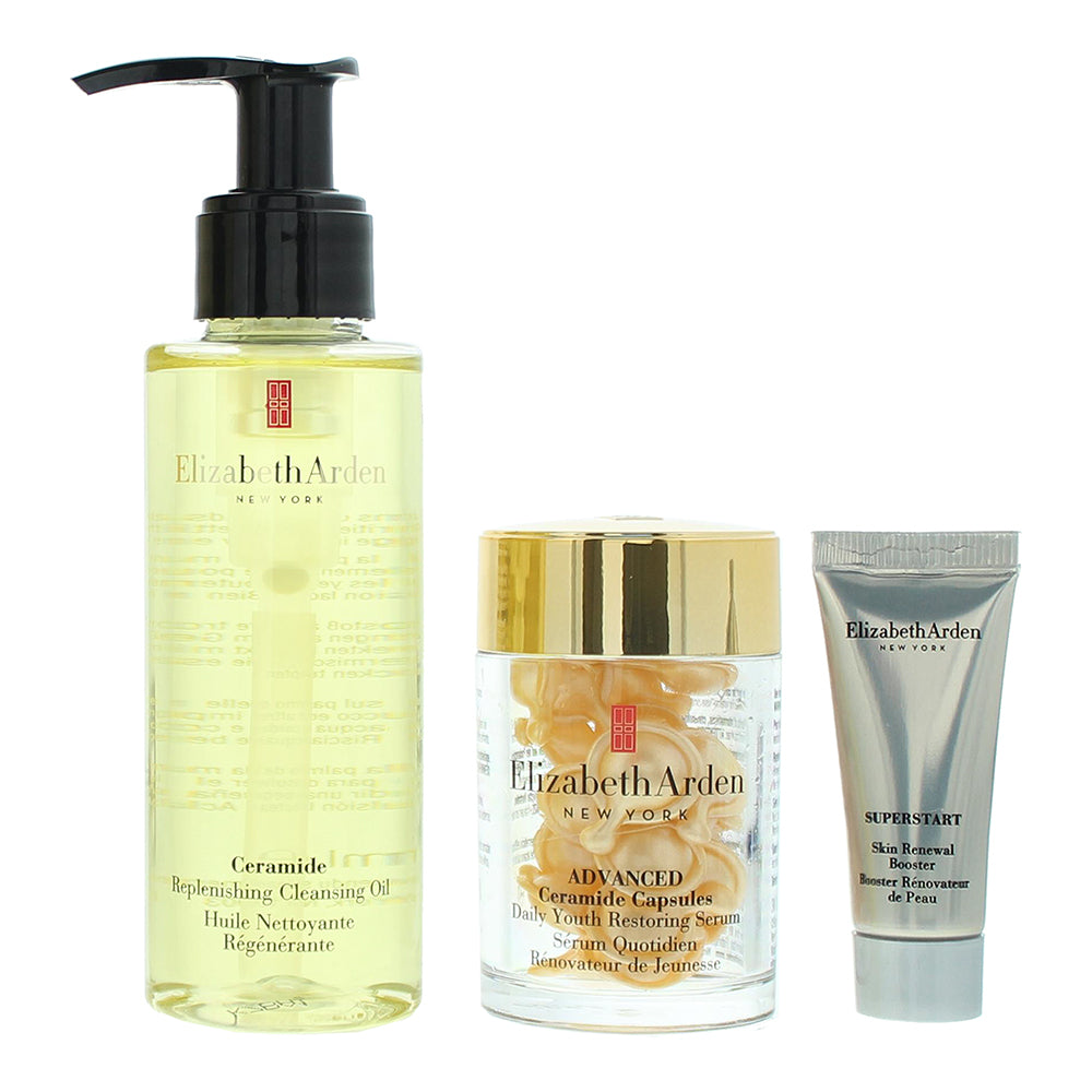 Elizabeth Arden Ceramide Youth Restoring Essentials 3 Piece Gift Set: Cleanisng Oil 100ml - Ceramide Capsules 30pcs - Skin Renewal Booster 5ml - Product