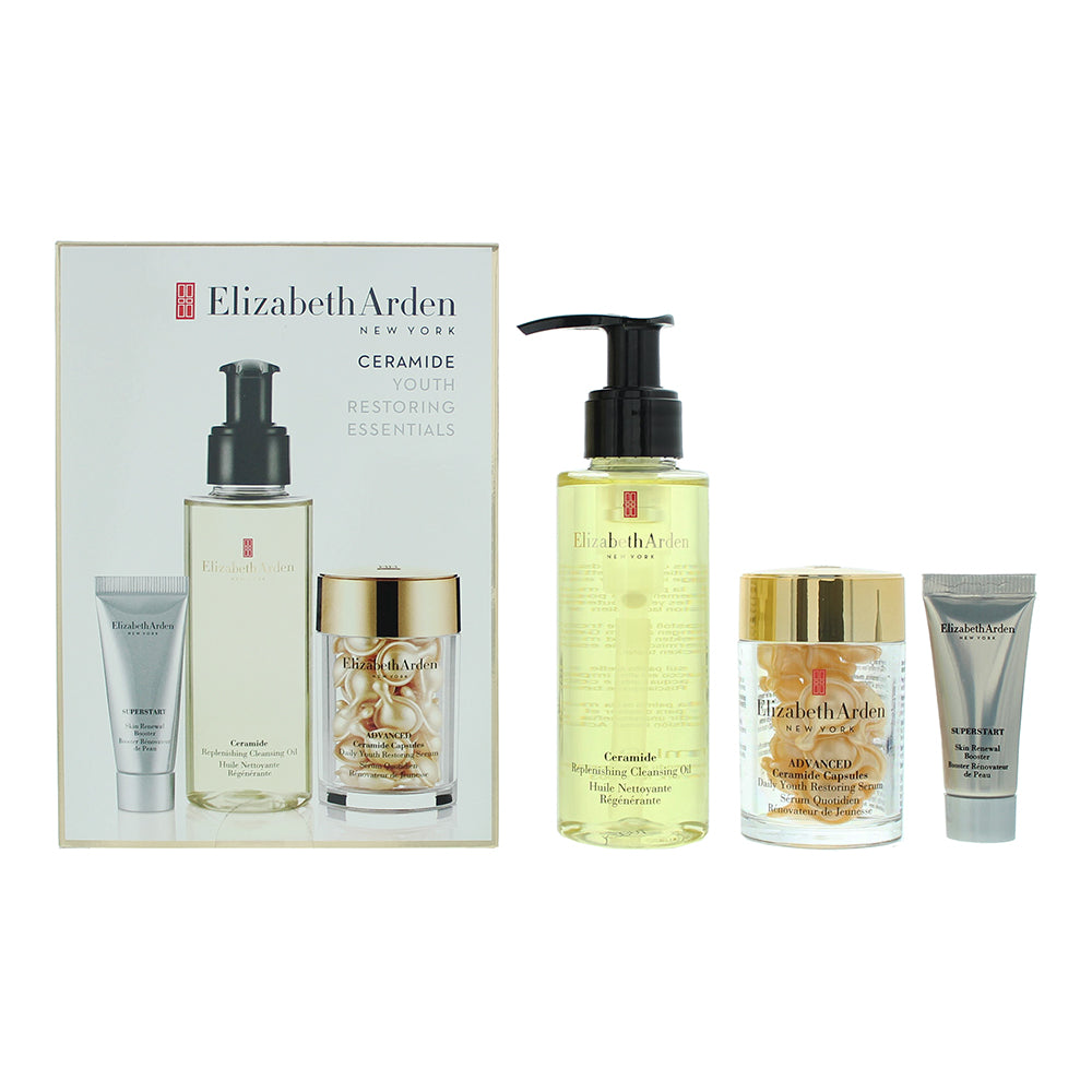 Elizabeth Arden Ceramide Youth Restoring Essentials 3 Piece Gift Set: Cleanisng Oil 100ml - Ceramide Capsules 30pcs - Skin Renewal Booster 5ml