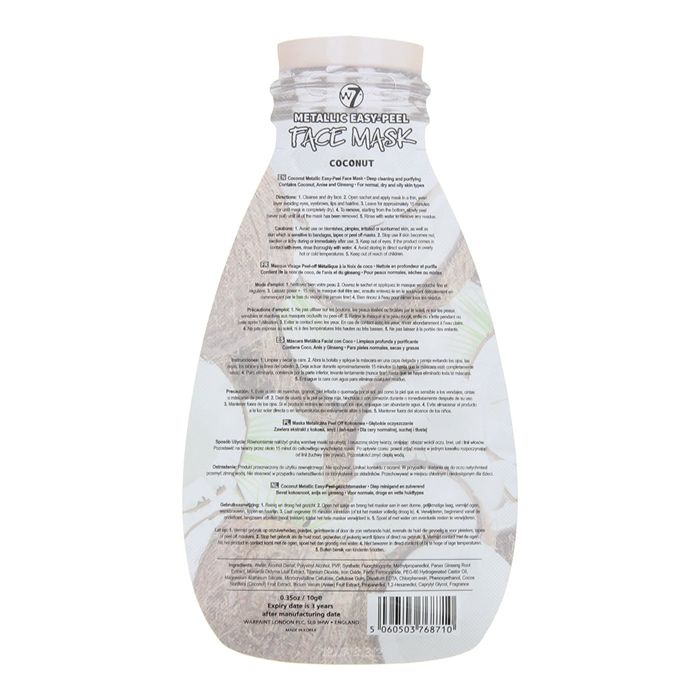 W7 Metallic Easy-Peel Coconut Face Mask 10g
