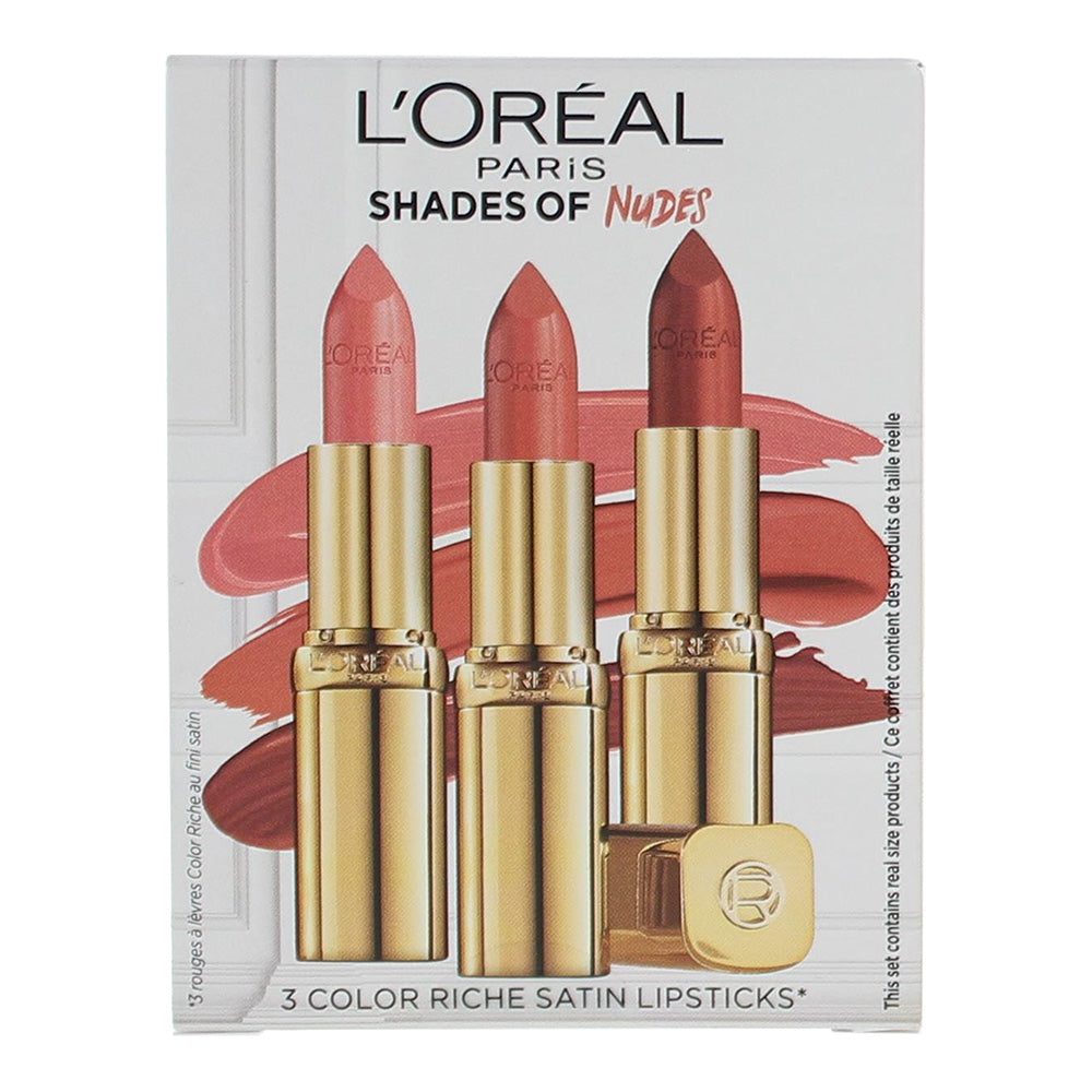 L'oreal Color Riche Satin 3 Piece Gift Set: Rose Tendre 303 Lipstick 4.8g - Nude 235 Lipstick 4.8g - Violet Saturne 214 Lipstick 4.8g - Box