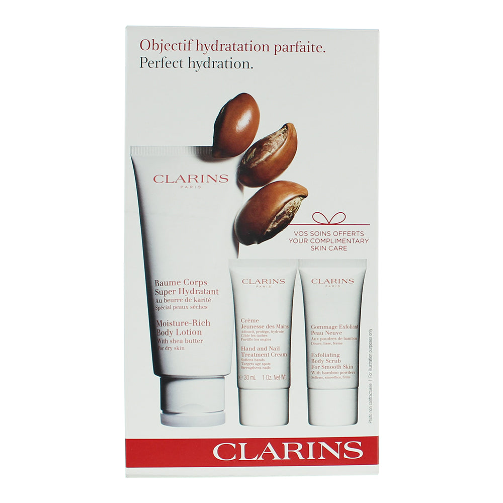 Clarins Perfect Hydration 3 Piece Gift Set: Body Lotion 200ml - Hand And Nail Tr