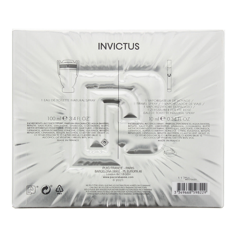 Paco Rabanne Invictus 2 Piece Gift Set: Eau de Toilette 100ml - Eau de Toilette 