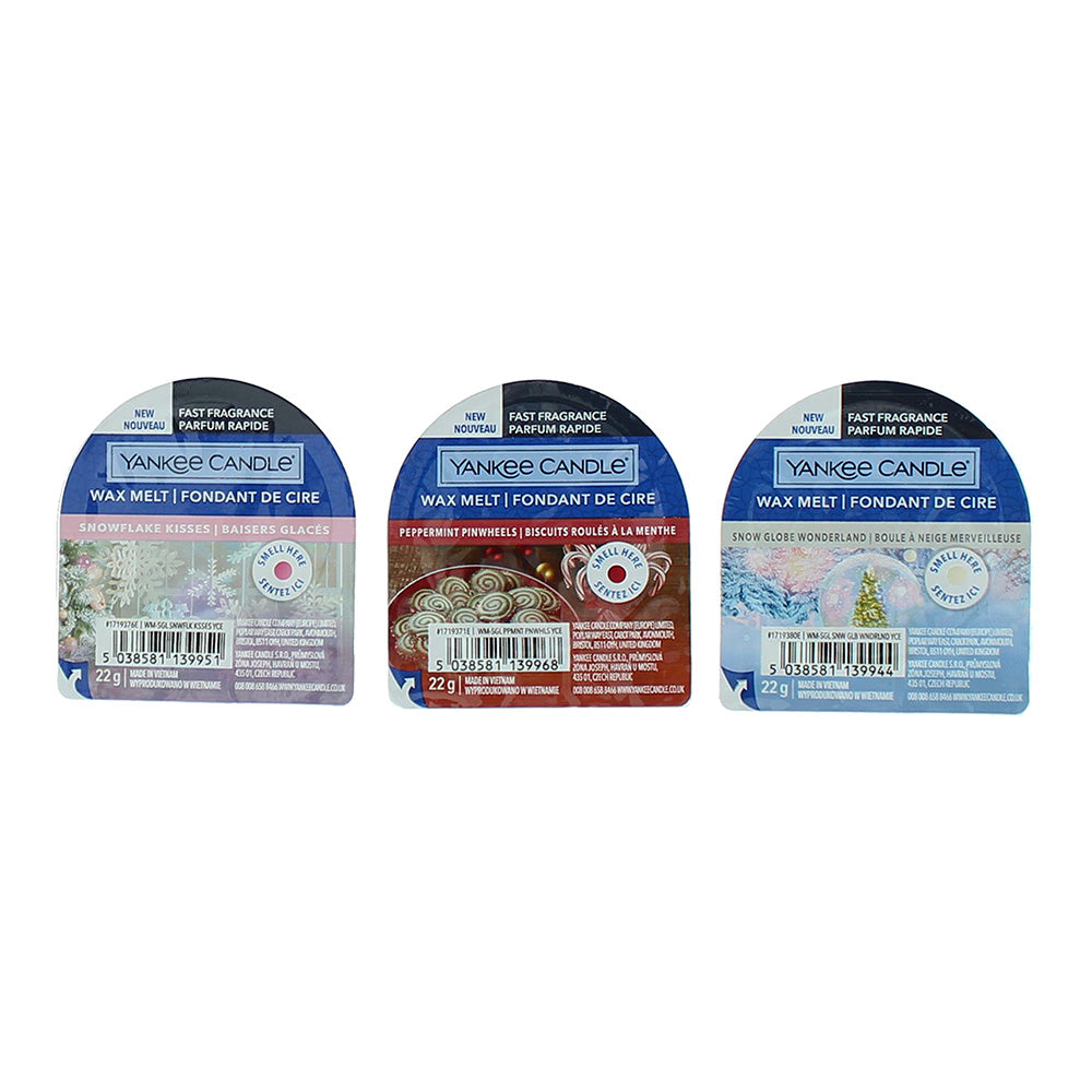 Yankee Candle 5 Piece Gift Set: Wax Melt Warmer - Snowflake Kisses Wax Melt 28g - Peppermint Pinwheels Wax Melt 28g - Snow Globe Wonderland Wax Melt 2 - Product
