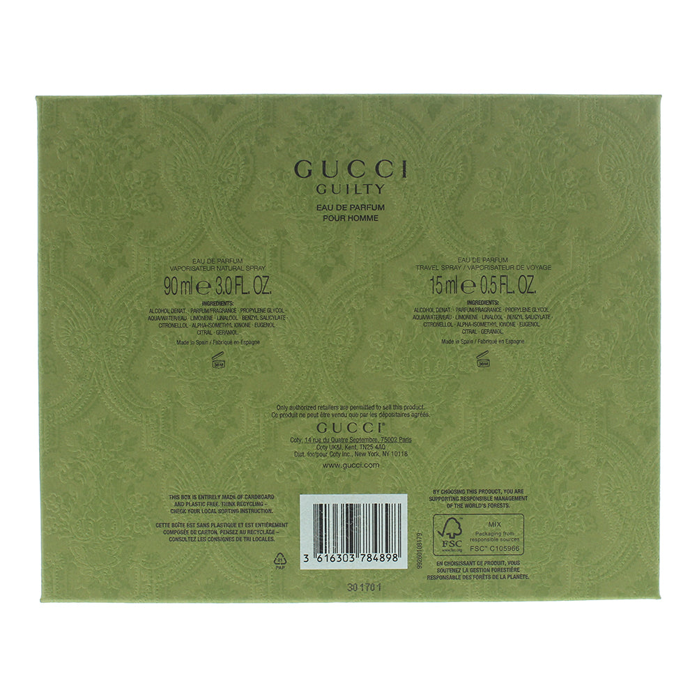 Gucci Guilty Pour Homme 2 Piece Gift Set: Eau de Parfum 90ml - Eau de Parfum 15m