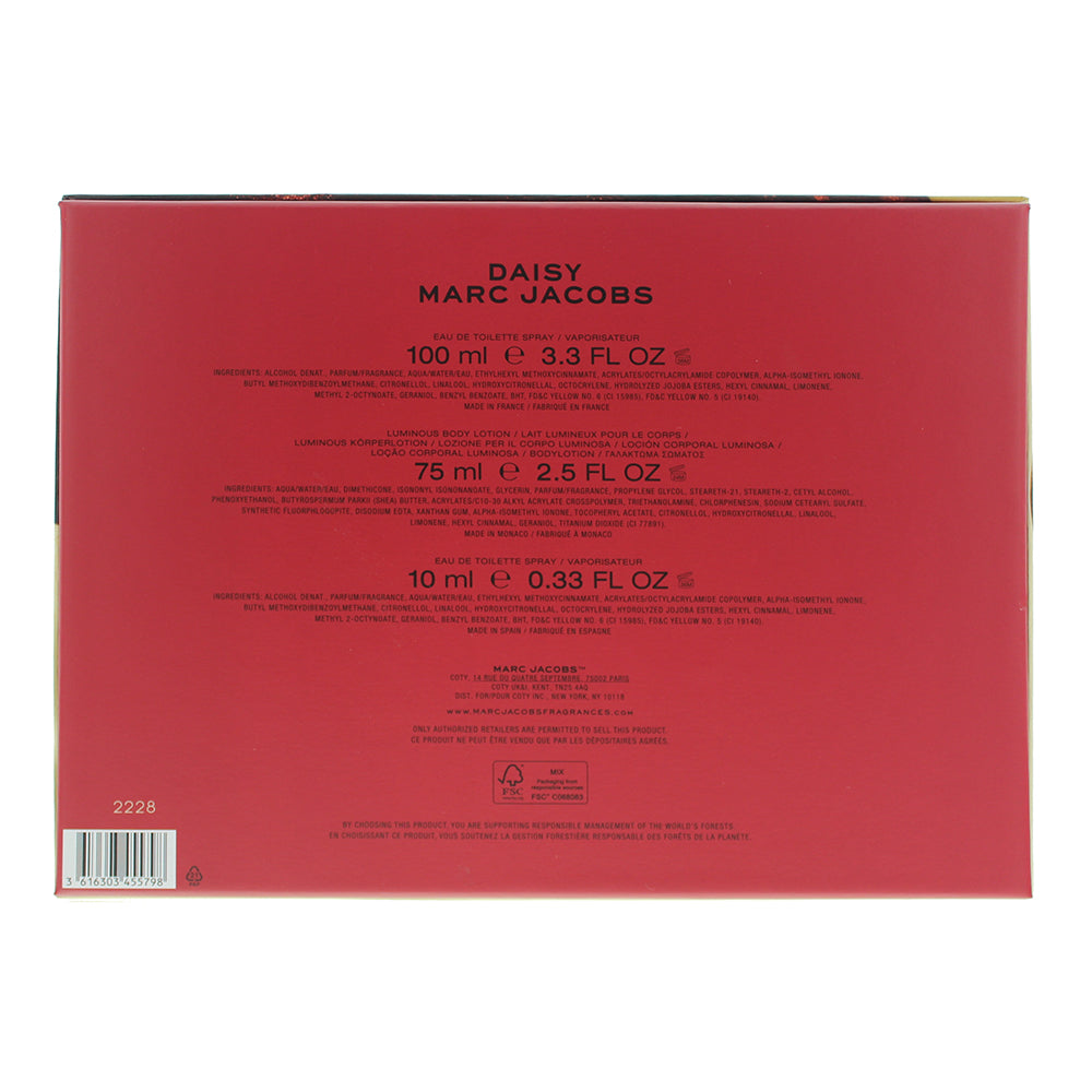 Marc Jacobs Daisy 3 Piece Gift Set: Eau De Toilette 100ml - Body Lotion 75ml - Eau De Toilette 10ml