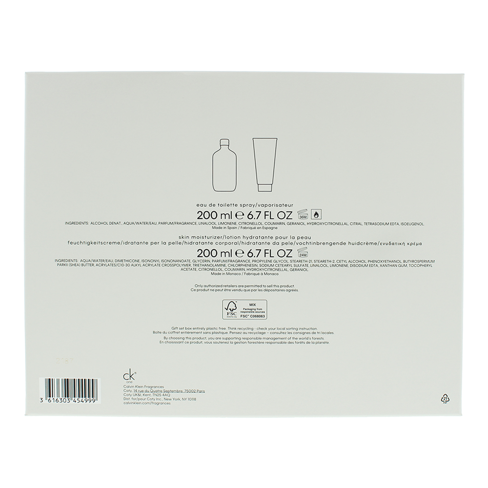 Calvin Klein Ck One 2 Piece Gift Set: Eau de Toilette 200ml - Body Lotion 200ml