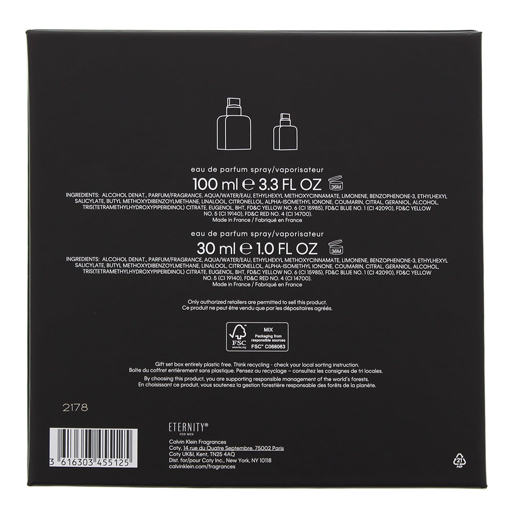 Calvin Klein Eternity For Men 2 Piece Gift Set: Eau de Parfum 100ml - Eau de Par