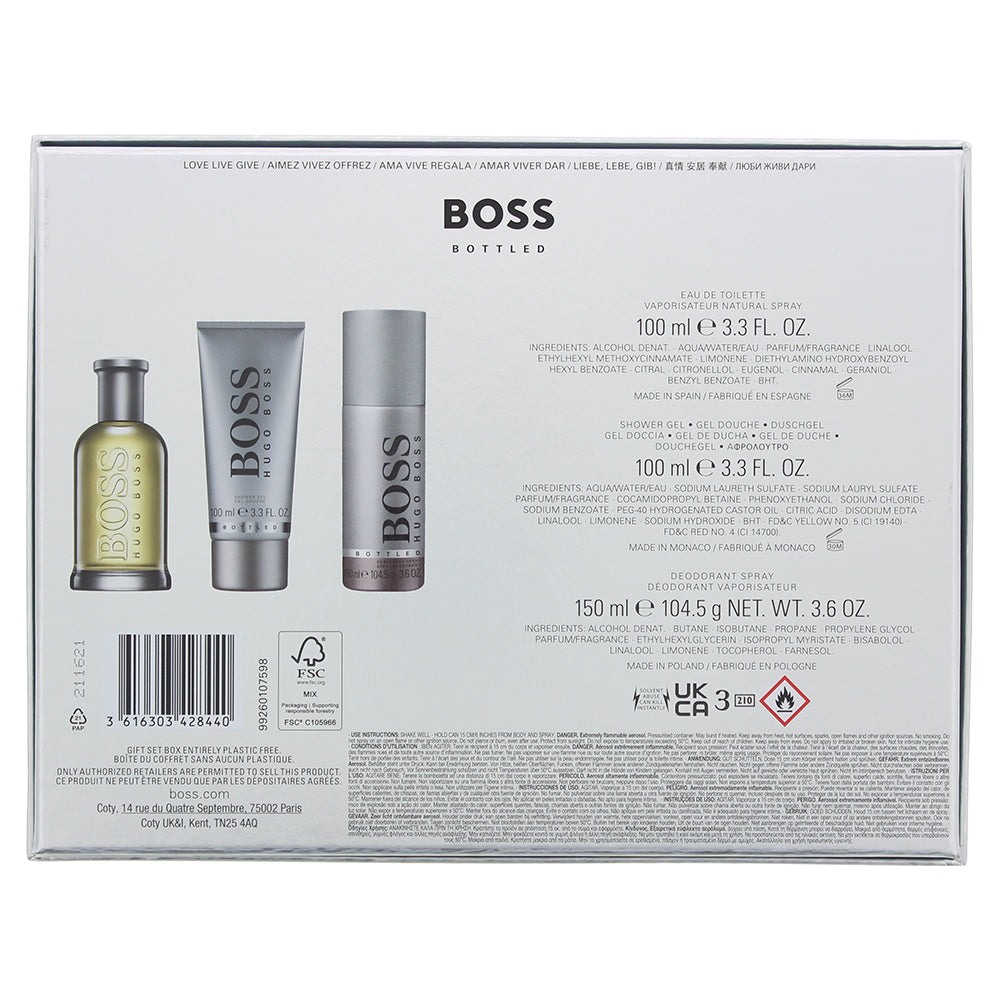 Hugo Boss Bottled 3 Piece Gift Set: Eau de Toilette 100ml - Shower Gel 100ml - D