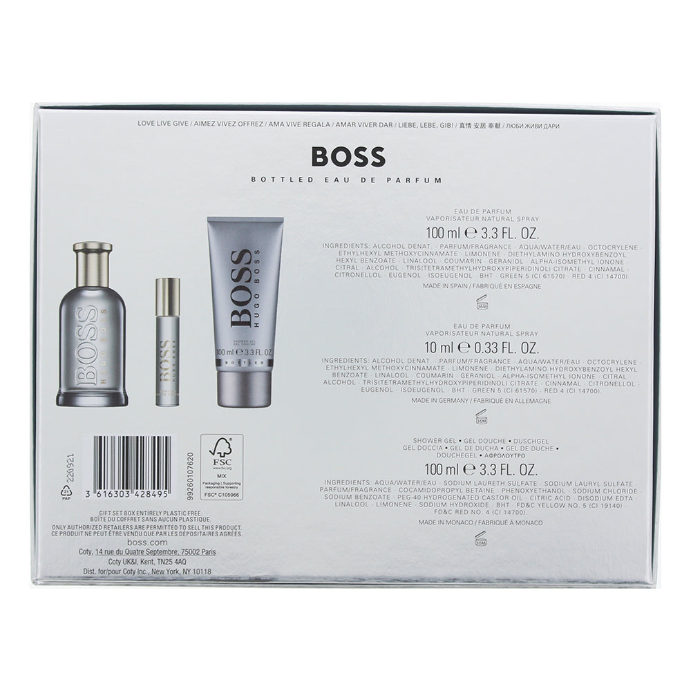 Hugo Boss Bottled 3 Piece Gift Set: Eau de Parfum 100ml - Eau de Parfum 10ml - S
