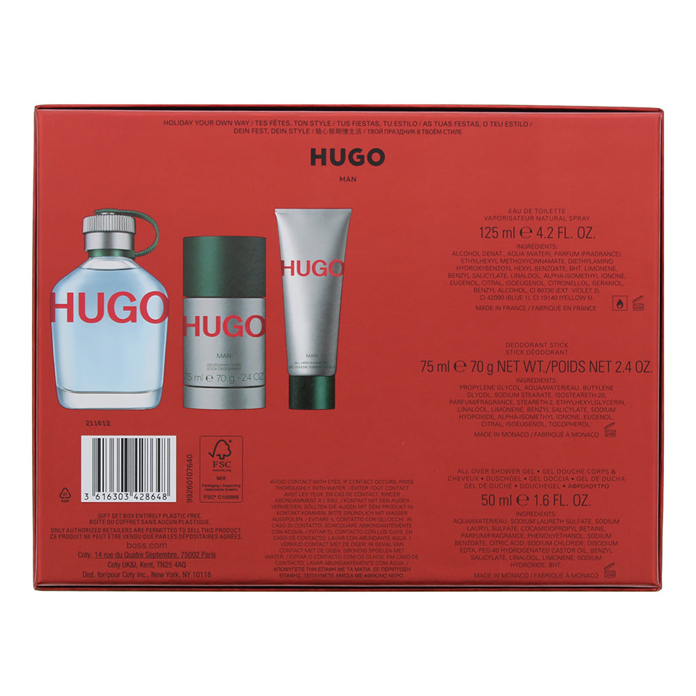 Hugo Boss Hugo Man 3 Piece Gift Set: Eau de Toilette 125ml - Deodorant 75ml - Sh