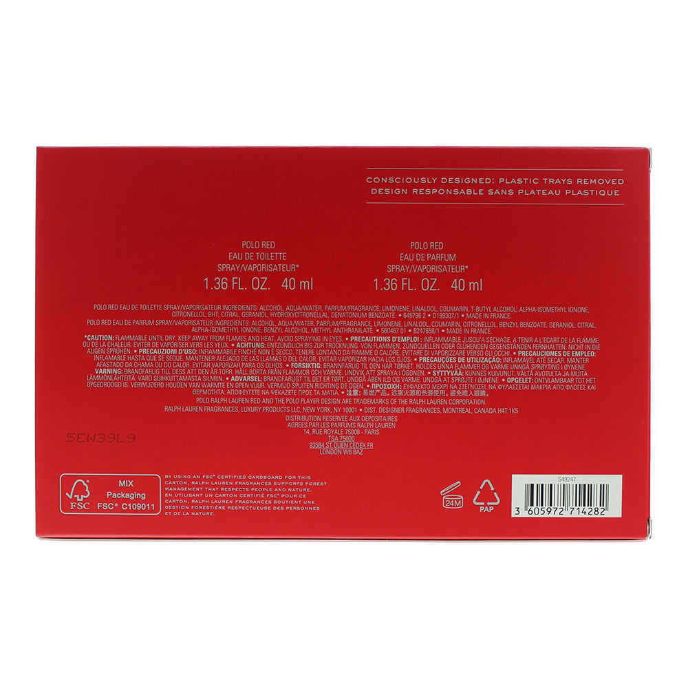 Ralph Lauren Polo Red 2 Piece Gift Set: Eau de Parfum 40ml - Eau de Toilette 40m - Ingredients