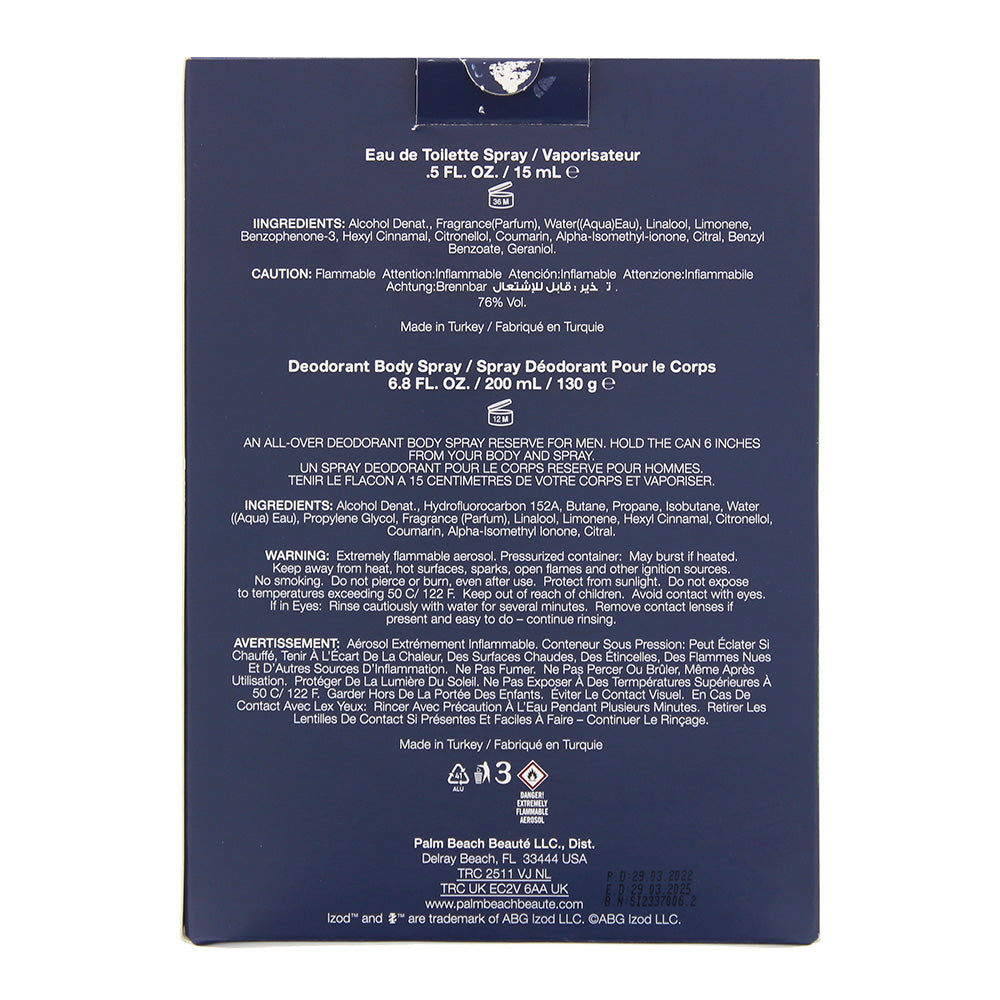 Izod Green 2 Piece Gift Set: Eau de Toilette 15ml - Body Spray 200ml - Ingredients