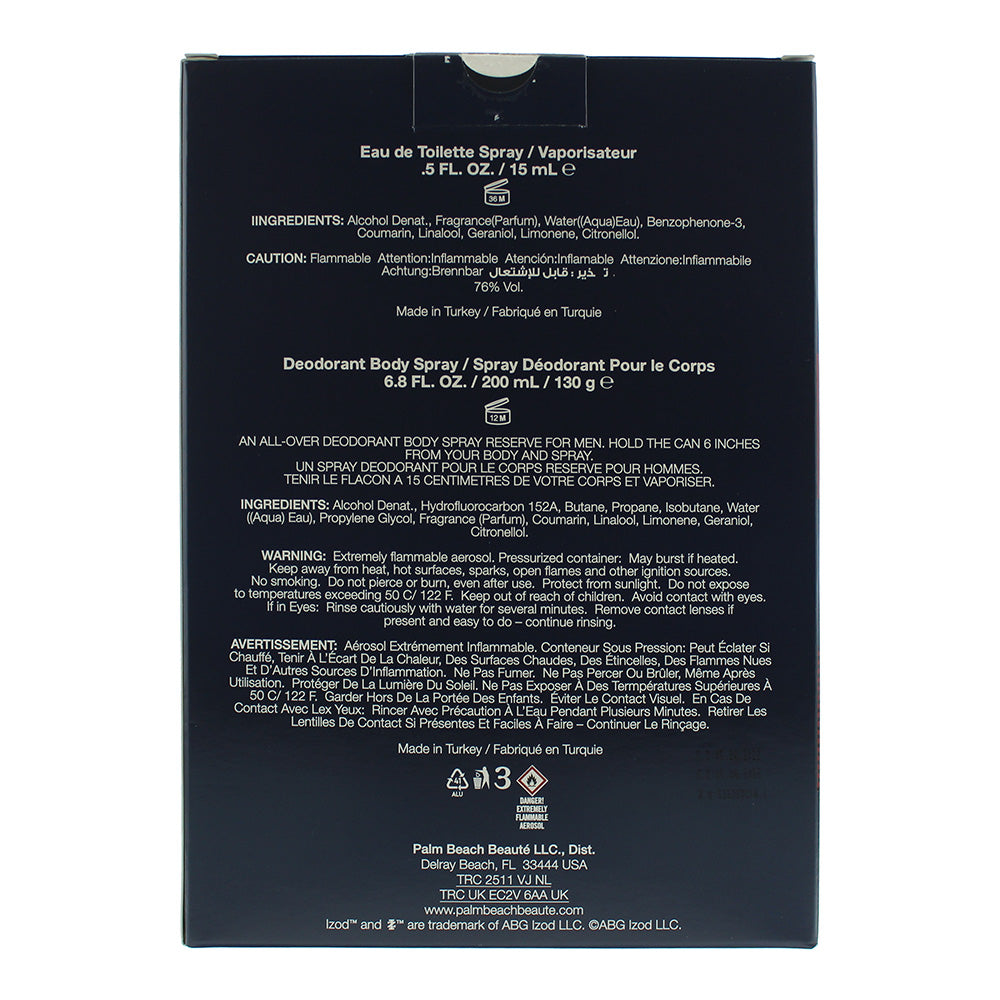 Izod Red 2 Piece Gift Set: Eau de Toilette 15ml - Body Spray 200ml - Ingredients