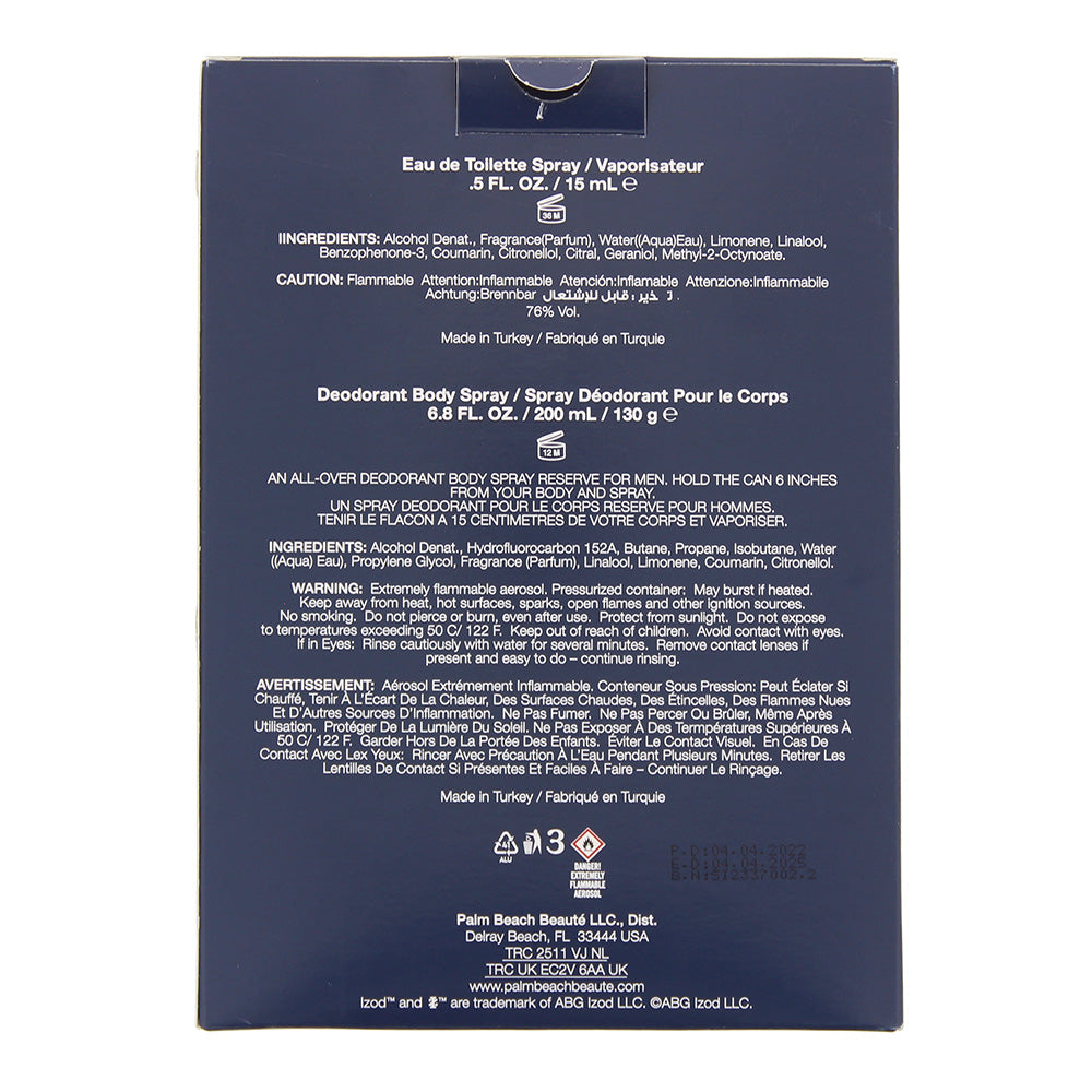 Izod Blue 2 Piece Gift Set: Eau de Toilette 15ml - Body Spray 200ml - Ingredients