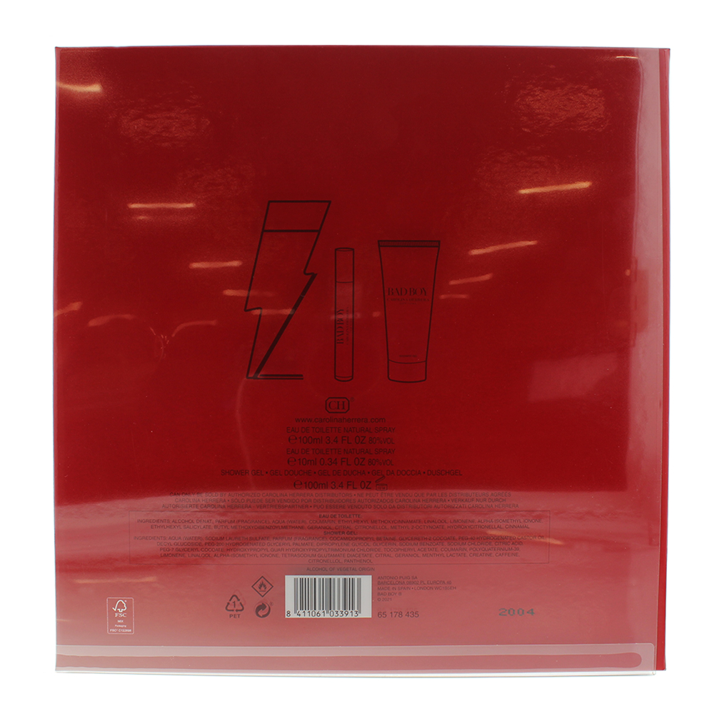 Carolina Herrera Bad Boy 3 Piece Gift Set: Eau de Toilette 100ml - Eau de Toilet