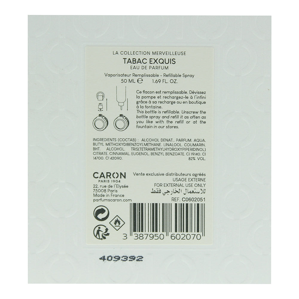 Caron Tabac Exquis Refillable Eau de Parfum 50ml - Ingredients