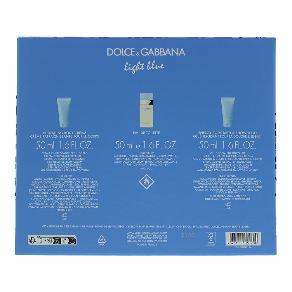 Dolce & Gabbana Light Blue 3 Piece Gift Set: Eau de Toilette 50ml - Shower Gel 50ml - Body Cream 50ml - Ingredients
