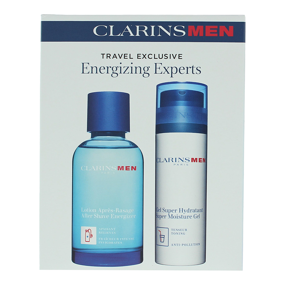 Clarins Men Energizing Experts 2 Piece Gift Set: Aftershave Energizer 100ml - Su