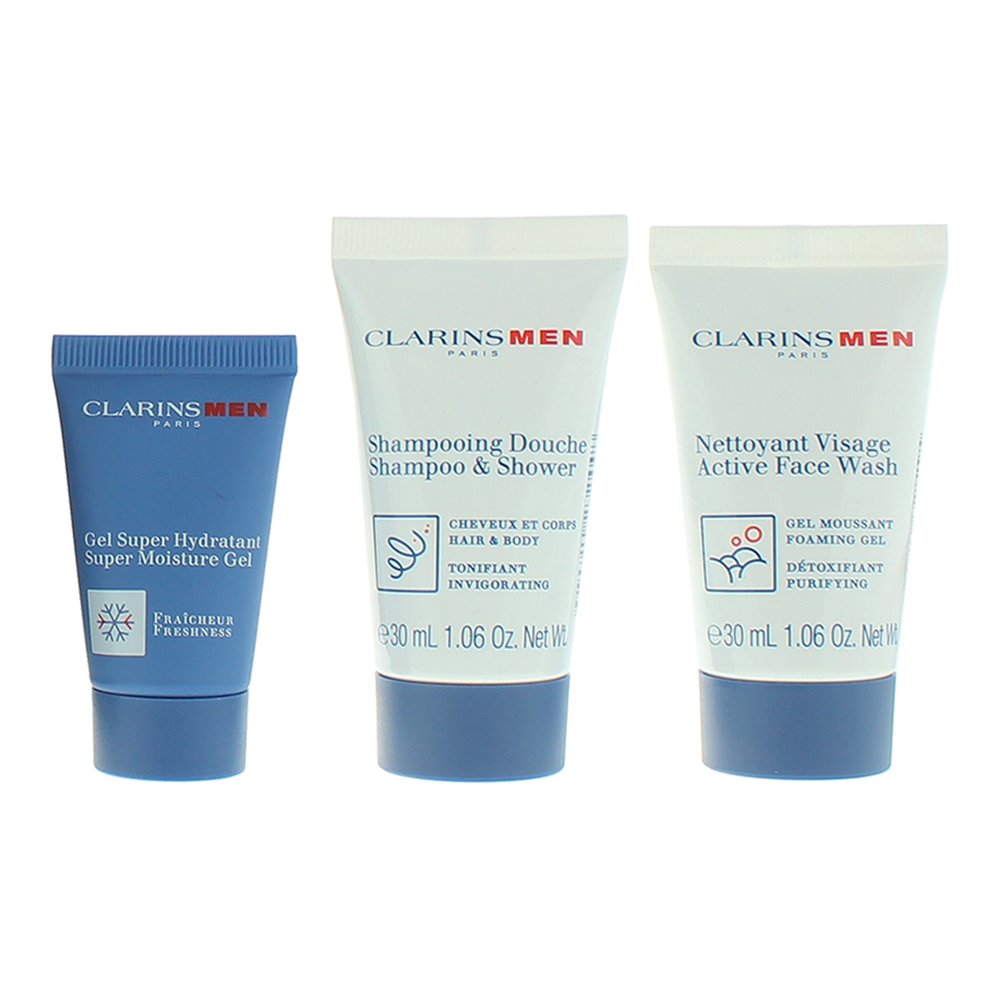 Clarins 4 Piece Gift Set: Active Face Wash 30ml - Hair & Body Shampoo 30ml - Sup - Product