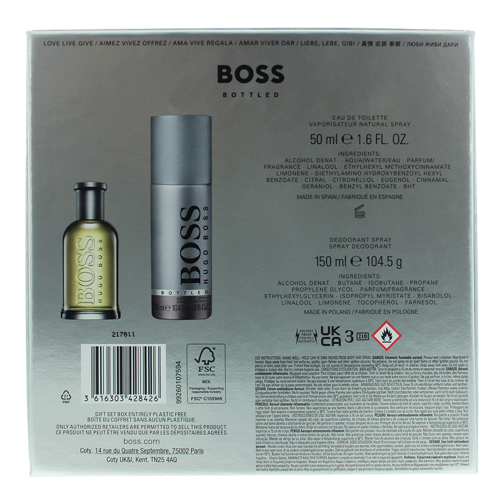 Hugo Boss Bottled 2 Piece Gift Set: Eau de Toilette 50ml - Deodorant Spray 150ml