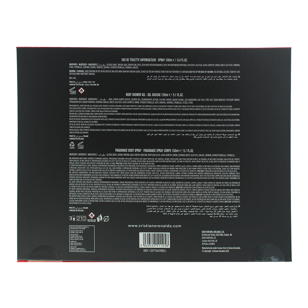 Cristiano Ronaldo Cr7 3 Piece Gift Set: Eau De Toilette 100ml - Shower Gel 150ml - Body Spray 150ml