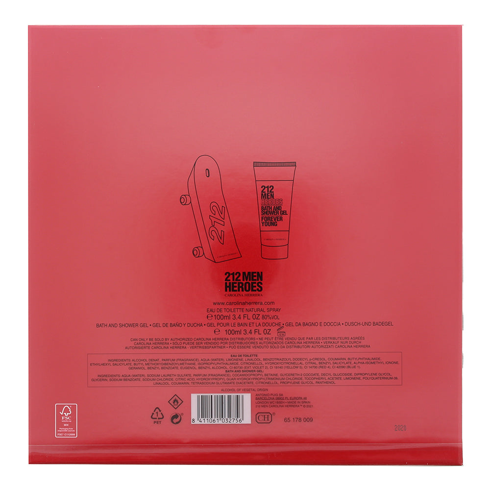 Carolina Herrera 212 Heroes 2 Piece Gift Set: Eau De Toilette 90ml - Shower Gel 100ml