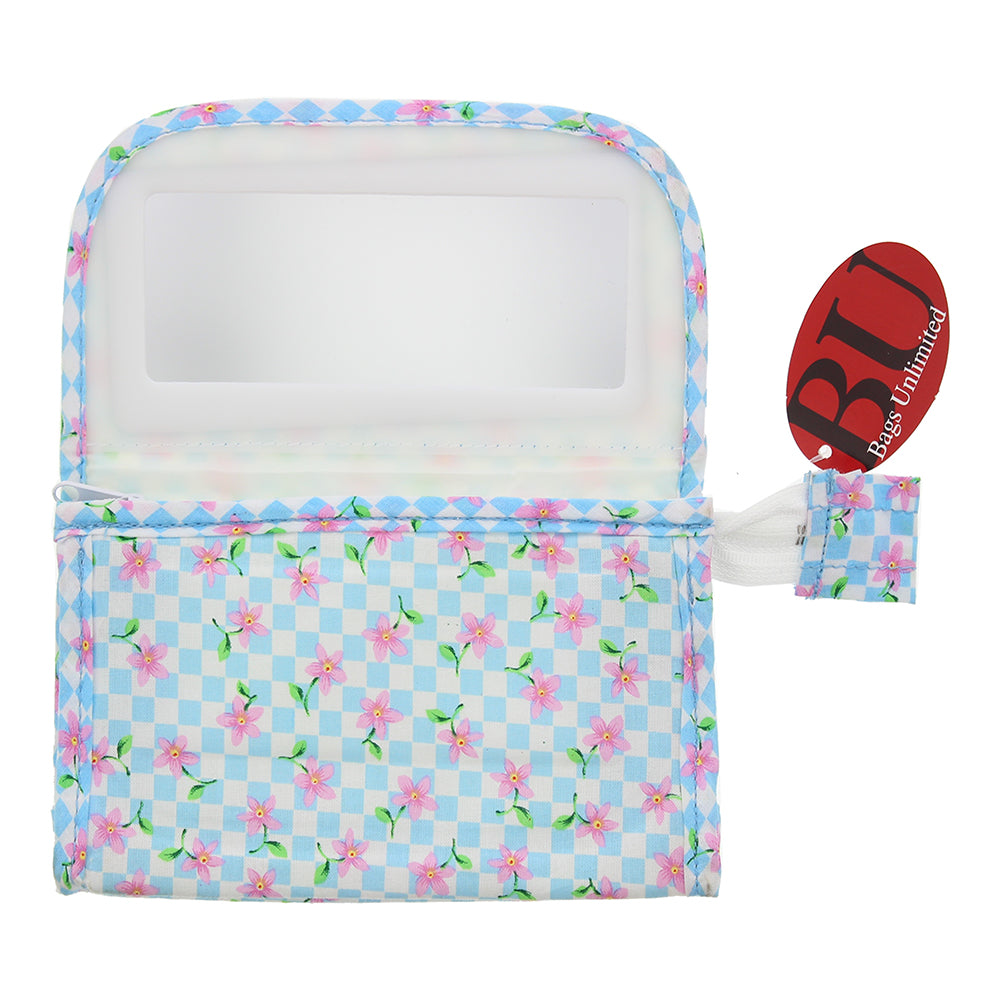 Bags Unlimited Vienna Blue & Pink Mirror Cosmetic Bag  - Product