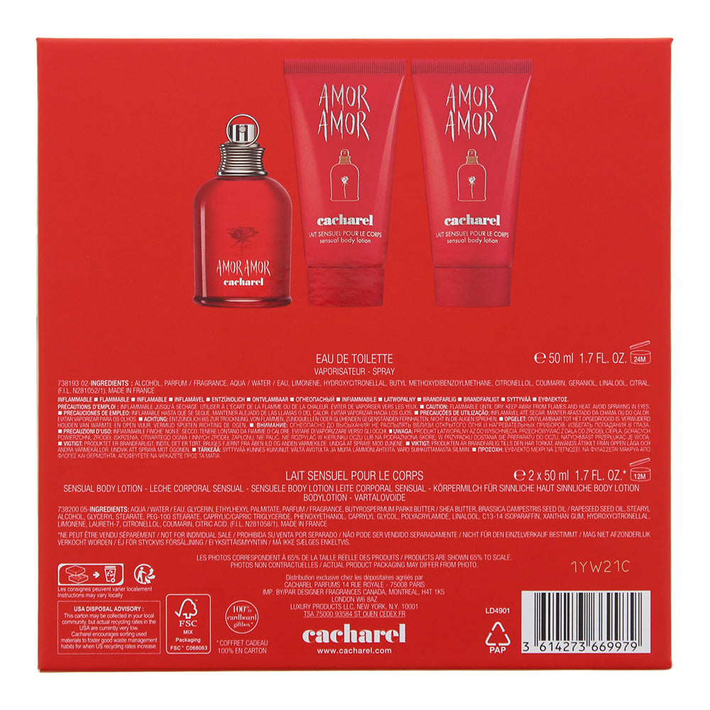 Cacharel Amor Amor 3 Piece Gift Set: Eau de Toilette 50ml - 2 x Body Lotion 50ml