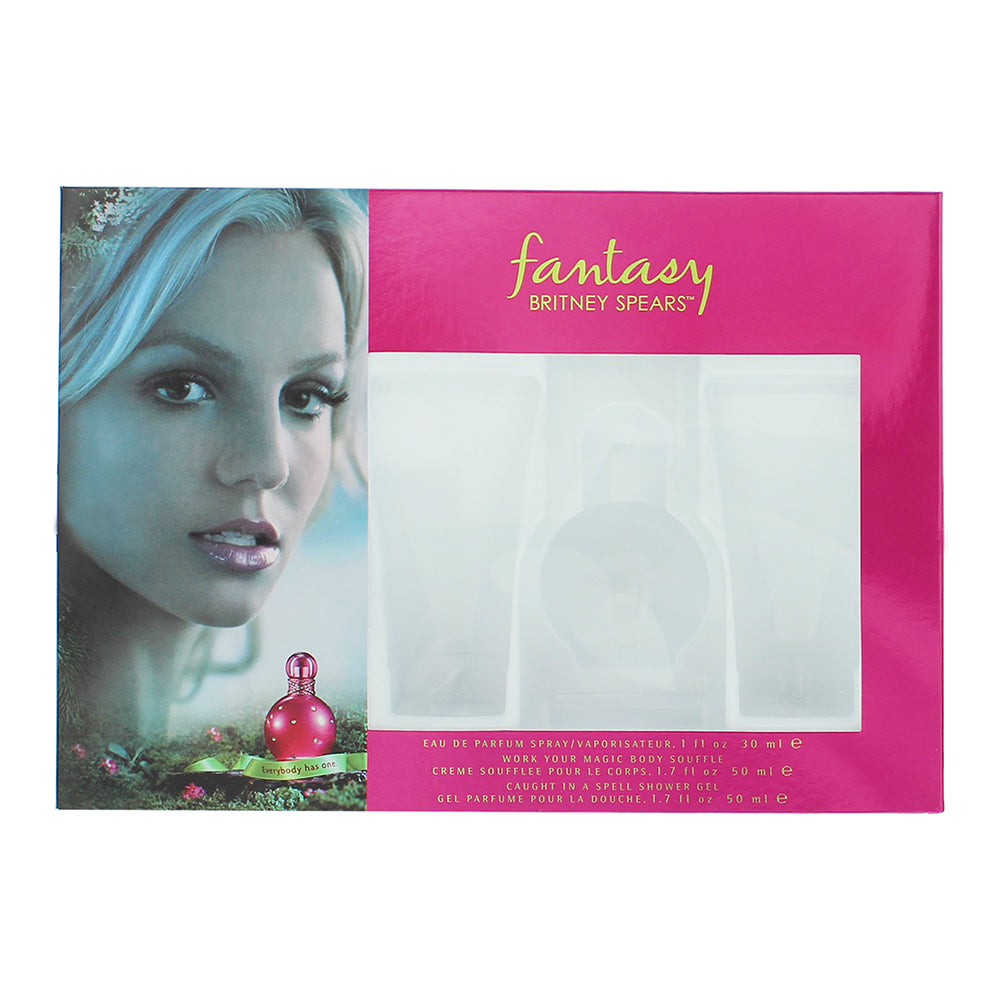 Britney Spears Fantasy 3 Piece Gift Set: Eau De Parfum 30ml - Body Souffle 50ml - Shower Gel 50ml