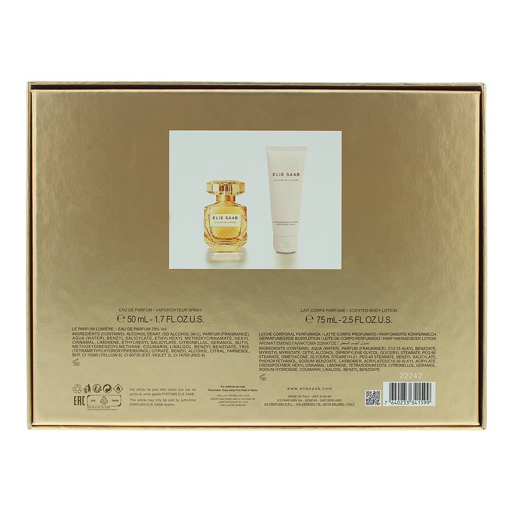 Elie Saab Le Parfum Lumiere 2 Piece Gift Set: Eau De Parfum 50ml - Scented Body Lotion 75ml