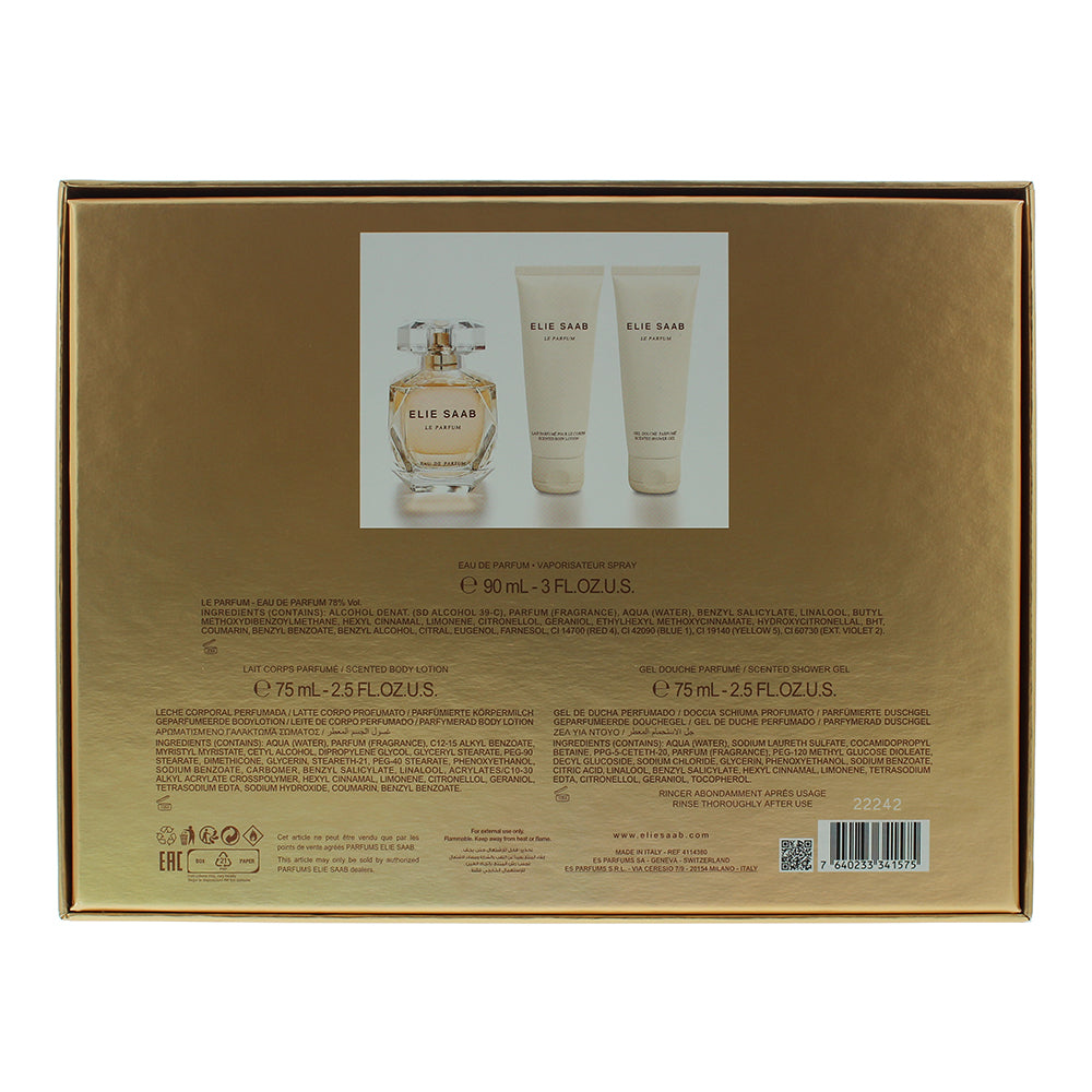 Elie Saab Le Parfum 3 Piece Gift Set: Eau De Parfum 90ml - Scented Body Lotion 75ml - Scented Shower Gel 75ml