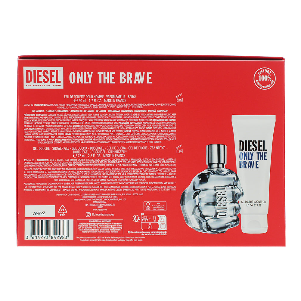 Diesel Only The Brave 2 Piece Gift Set: Eau de Toilette 50ml - Shower Gel 75ml