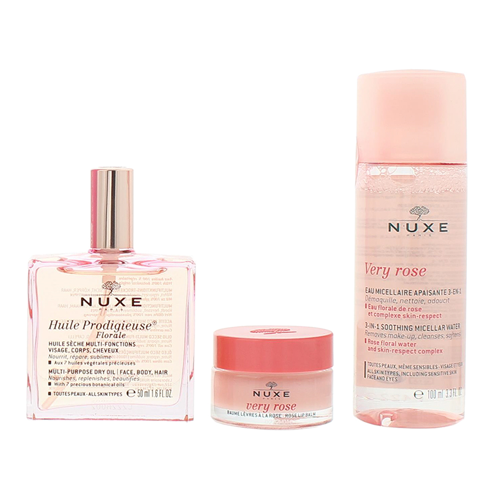 Nuxe Rose À L'infini 3 Piece Gift Set: Body Oil 50ml - Micellar Cleanser 100ml - Lip Balm 15g - Product