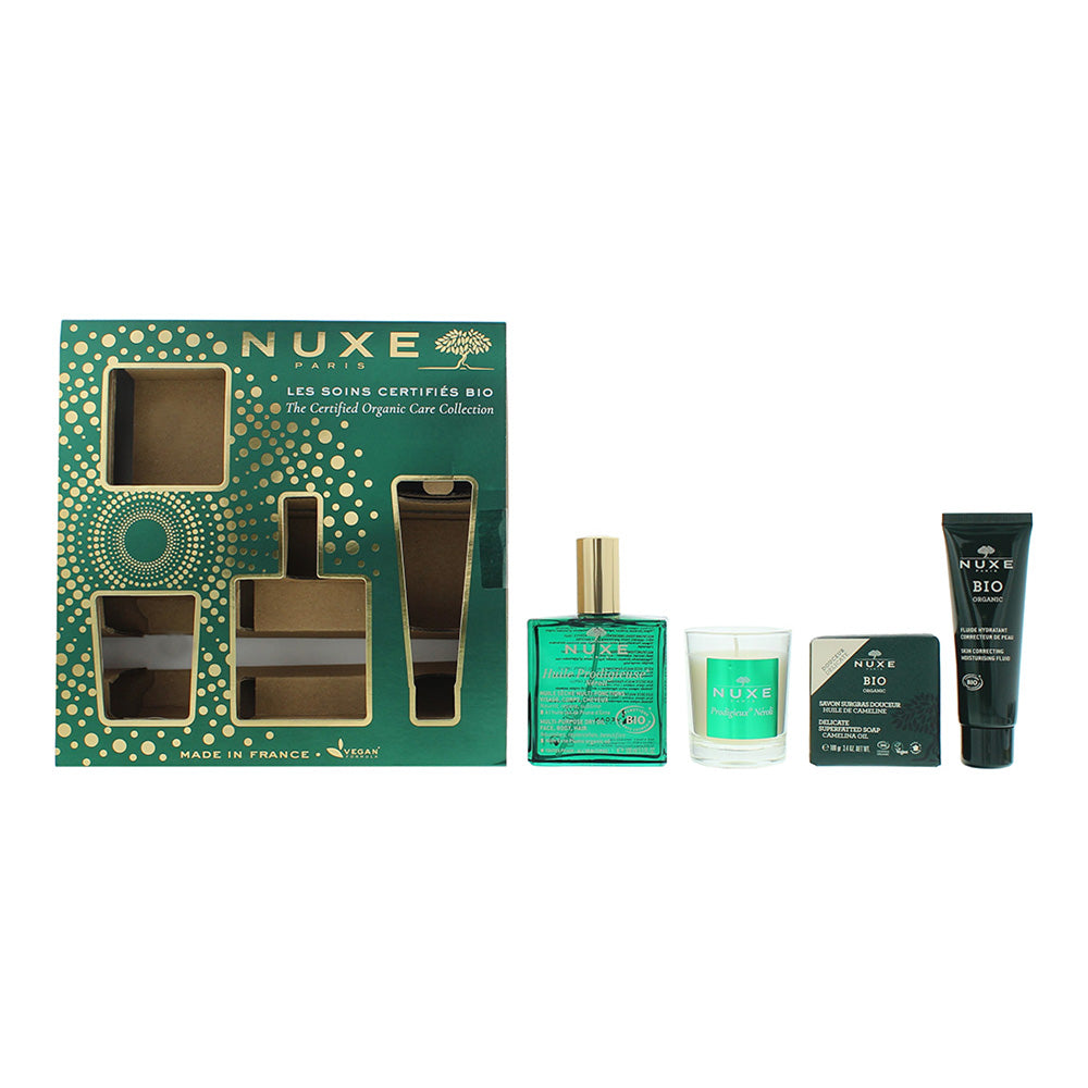 Nuxe The Certified Organic 4 Piece Gift Set: Moisturising Fluid 100ml - Body Oil 100ml - Soap 100g - Candle 