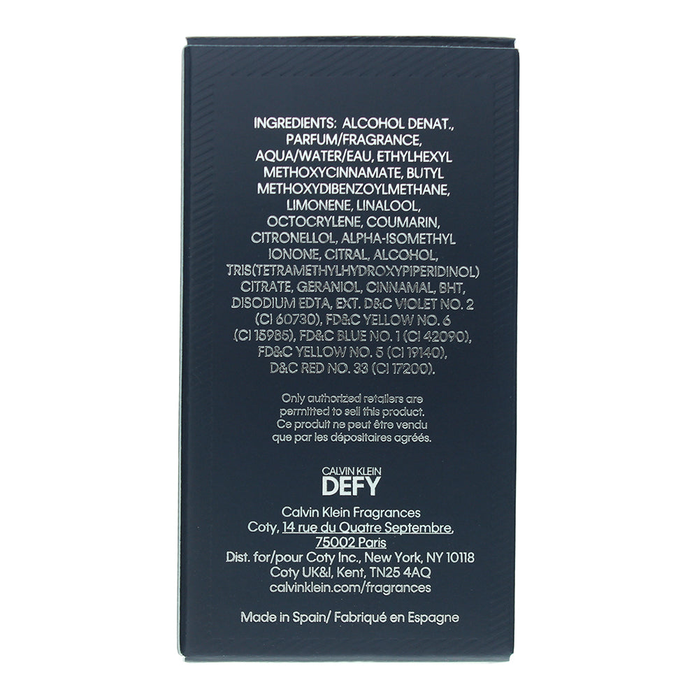 Calvin Klein Defy Eau de Toilette 30ml - Ingredients