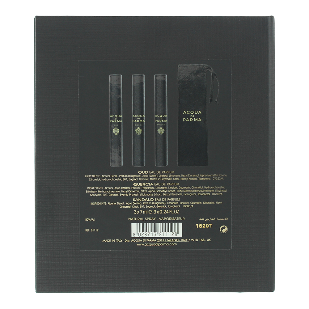 Acqua Di Parma 3 Piece Gift Set: Oud Eau de Parfum 7ml - Quercia Eau de Parfum 7ml -Sandalo Eau de Parfum 7ml