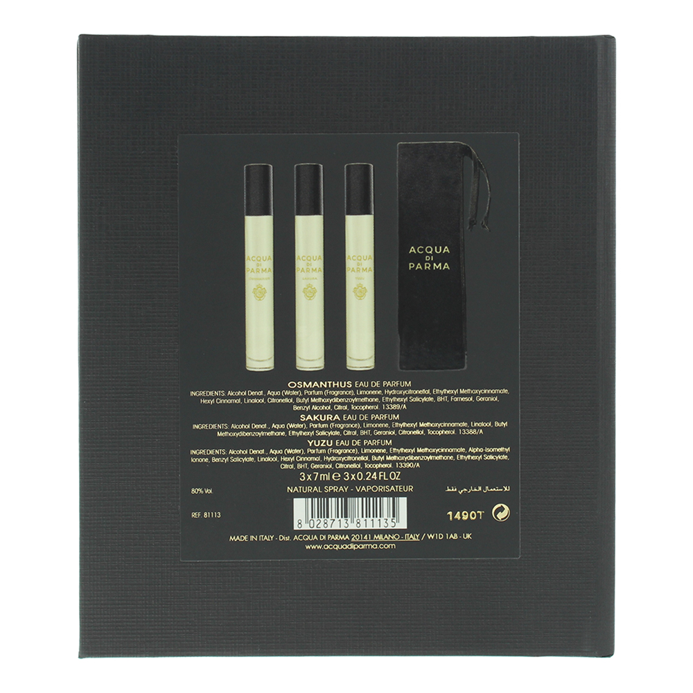 Acqua Di Parma Signature Trio 3 Piece Gift Set: Sakura Eau de Parfum 7ml - Yuzu Eau de Parfum 7ml - Osmanthus Eau de Parfum 7ml