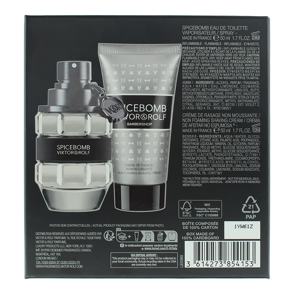 Viktor & Rolf Spicebomb Eau De Toilette 2 Piece Gift Set: Eau De Toilette 50ml - Shaving Cream 50ml