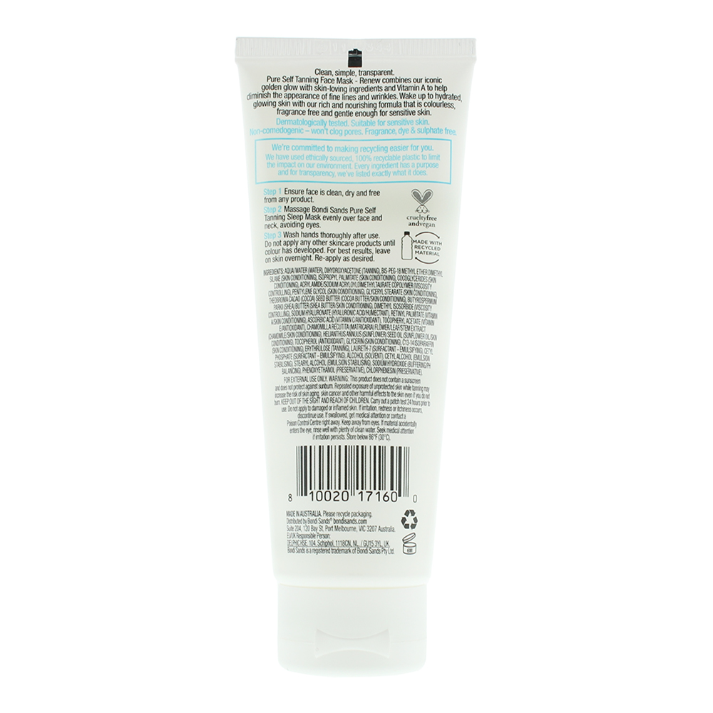 Bondi Sands The Australian Tan Pure Self Tanning Sleep Mask 75ml - Ingredients