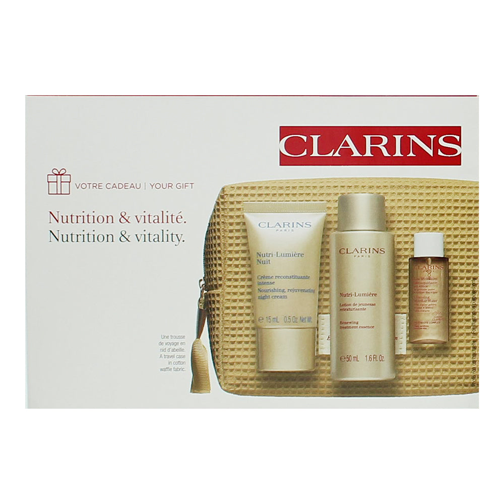 Clarins Nutri-Lumiere 3 Piece Gift Set: Night  Cream 15ml -Revitalising Essence  - Box