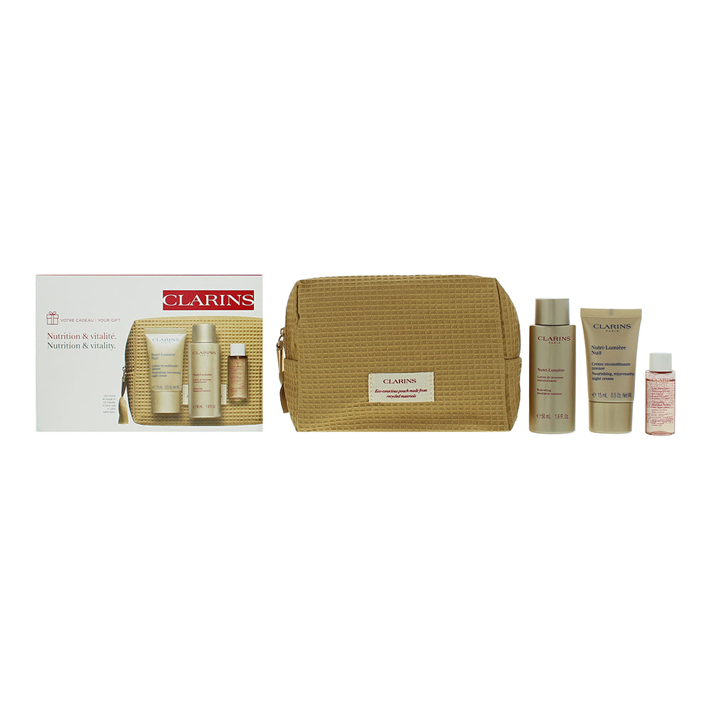 Clarins Nutri-Lumiere 3 Piece Gift Set: Night  Cream 15ml -Revitalising Essence 