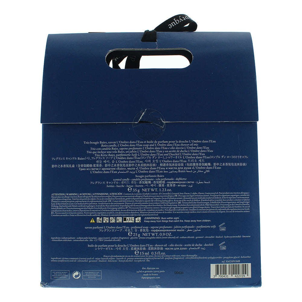 Diptyque L'ombre Dans L'eau 3 Piece Gift Set: Candle 35g - Soap 25g - Shower Oil 15ml